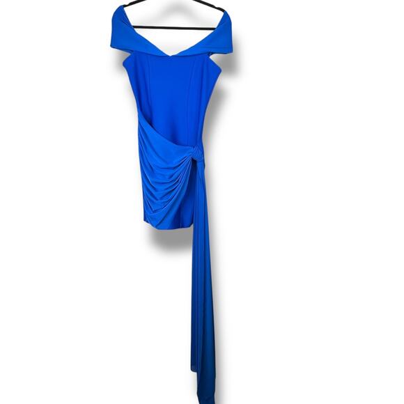 Elliatt NWT Rochelle Royal Blue Off-Shoulder Sash Draped Mini Gown Dress Small - Picture 3 of 11